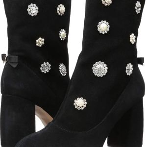 Nanette Lepore Booties Rhinestones Black Suede